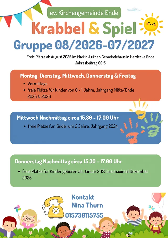 Plakat zur Krabbel- und Spielgruppe in Ende - Freie Plätze an August 2026