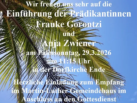 Einladung zur Einführung der Prädikantinnen am 29.03.2026