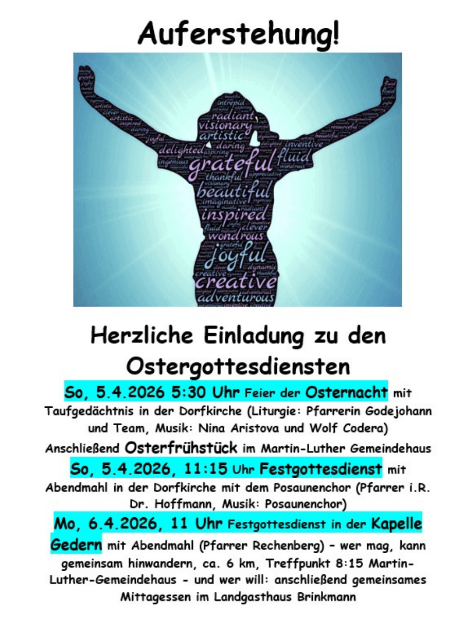 Plakat mit Einladung zu den Gottesdiensten an Ostern 