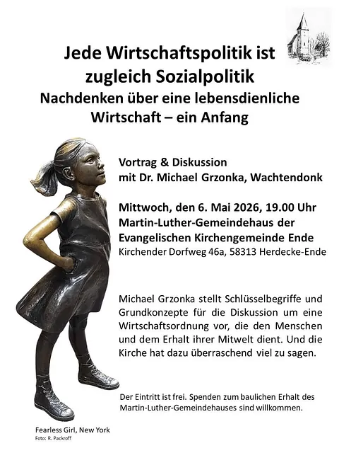 Plakat für den Vortrag und die Diskussion "Jede Wirtschaftspolitik ist zugleich Sozialpolitik". Das Plakat enthält viel Text der im Blogbeitrag steht, der über den Link zu erreichen ist. 