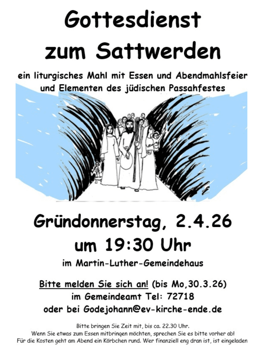 Plakat zum Gottesdienst zum Sattwerden am 02.04.2026